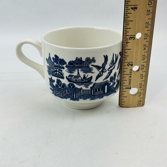 Churchill Blue Willow Large Flat Cup Saucer Set England Georgian Shape - Picture 9 of 11